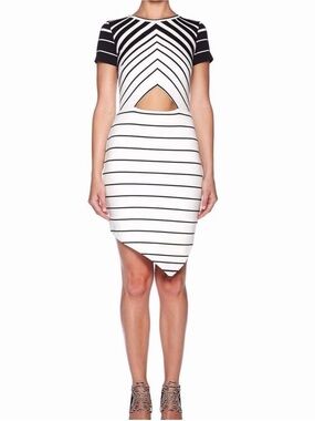 bec + bridge Black and White Striped Asymmetrical Cutout Dress Sz 2